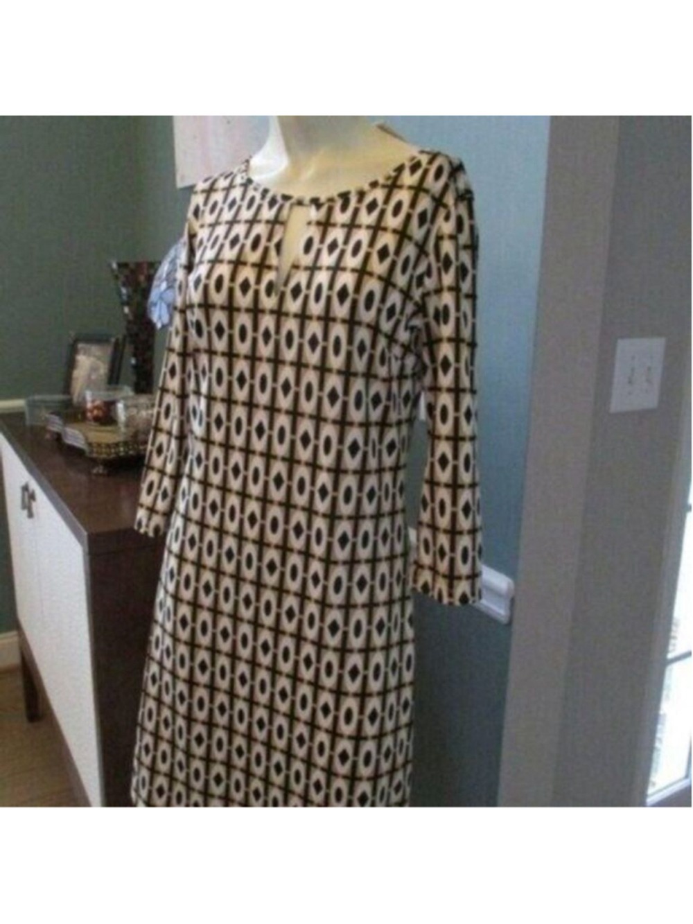 Julie Brown Tan Black Geometric Dress Small - Picture 2 of 6